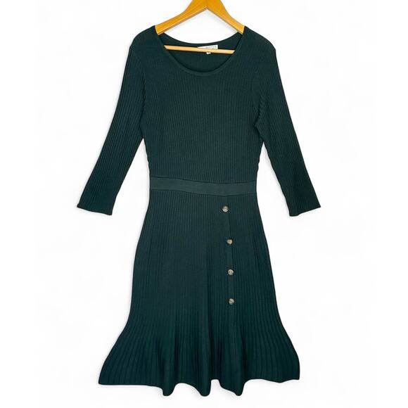 Studio One New York Women's Midi Sweater Dress L Dark Forest Green Ribbed Knit - Picture 10 of 10